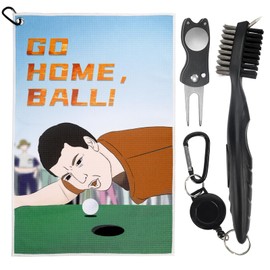 Funny Golf Towels Set for Golf Bags - Go Home Ball - Includes Microfiber Towel with Clip, Brush, and Divot Tool - Perfect Golf Gift for Men, Dads, Husbands, Golf Fans