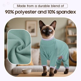 DENTRUN Cat Clothes for Hair Control with Hair Sticky Fabric - Soft Recovery Suit & Breathable Lint-Resistant Cat Sweater for Cats Only, Kitten Onesie Pajamas, S, Bean Green