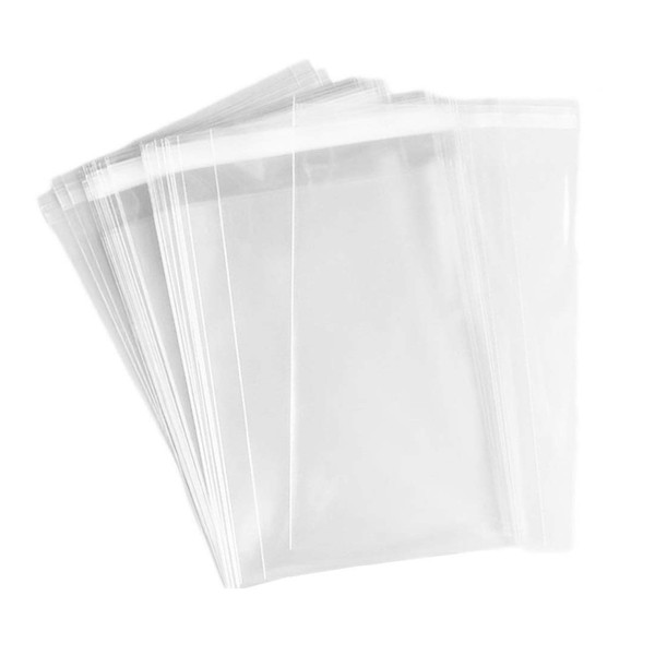 13" x 17" 100 Bags Clear Cello Bags with Adhesive 2 mils Self Sealing OPP Plastic Gift Bags for Clothing T-Shirt Storage Envelope Gift Cellophane Wrap with Knurling Edges