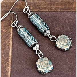 Etched Silver and Patina Dangle Earrings. Jewelry Earrings for Women #3298FE3522