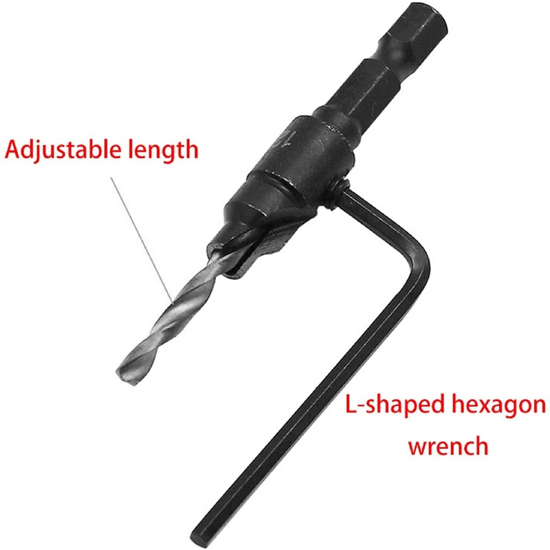 Bephee 5Pcs Quick Change HSS Wood Countersink Drill Set 1/4"Hex