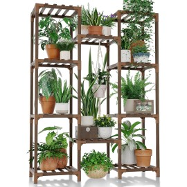 Bamworld Plant Stand Indoor Outdoor Tall Shelf for Multiple Brown