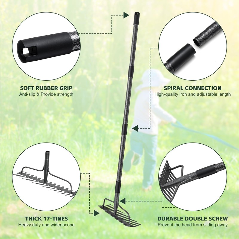 JAOTREL 48'' Bow Rake Heavy Duty Garden Rake with Stainless