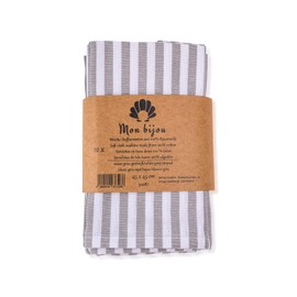 mon bijou® 12 x Fabric Napkins White - Grey Stripes - 100% Cotton I 45 x 45 cm I Napkins Ideal for Easter, Wedding, Holidays I Christmas, Kitchen, Dining Table Decoration