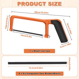 Hand Hacksaw Small Hacksaw Mini Wood Saw Small Hand Saw with 8 Interchangeable Saw Blades Metal Saw Blades for Metal Wood Plastic Iron Saw Small Hacksaw