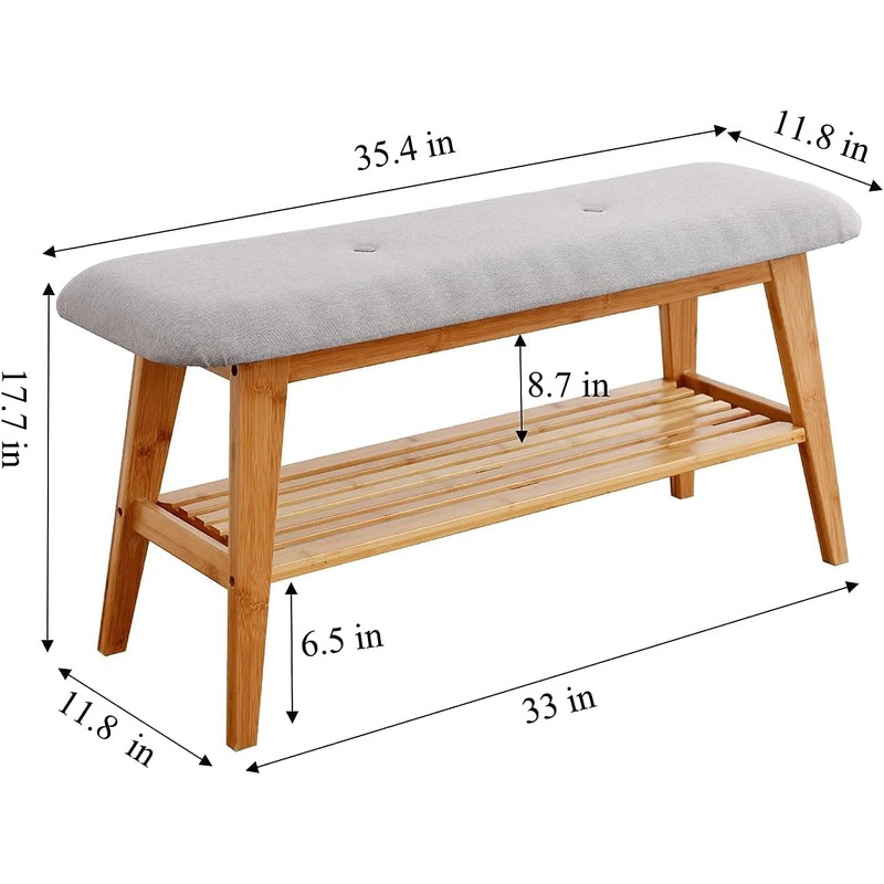 SOBIBO Bamboo Shoe Bench, Entryway Bench, 2 Tier Shoe Rack