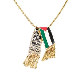 FANYX Palestine Necklace for Women Men, Palestinian Flag Pendant, Gold.