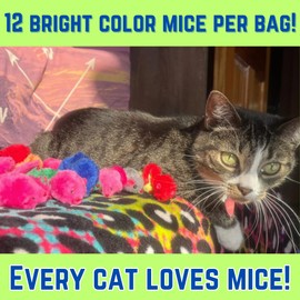 Smokey's Stash Faux Fur Cat Mice Toy 12 Per Pack Multi Color Realistic Small Mouse with Rattle and Catnip Safe for Adult Cats and Kittens 5.5 inches Long