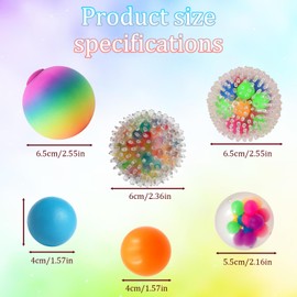Squishy Stress Ball Set, 6 Pieces, Anti-Stress Toy for Children and Adults, Anti-Stress Ball with Luminous Balls and Rainbow Colours, Ideal for Office, School and Therapy