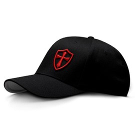 Crusader Baseball Cap for Men, Mid Profile Stretch Fitted, Black Hat with Red, Large/X-Large