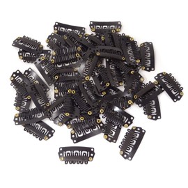 Honbay 50PCS 6-Teeth Black U-Shape Snap Clips for Hair Extensions - 2.8cm/1.1inch (Black)