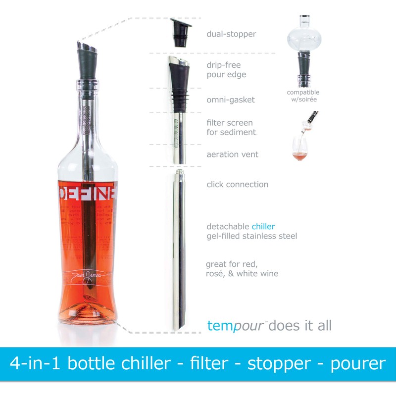 Soireehome Tempour Gourmet Filter, Stopper, Aerator & Pourer for Wine