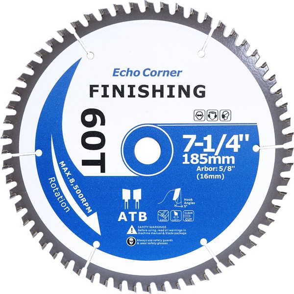 Echo Corner 7-1/4" Ciruclar Saw Blade 60T for Wood Cutting,