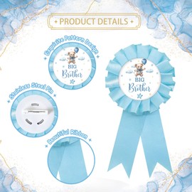 Baby Bear Big Brother Tinplate Badge Pin, Cute Bear Brother to Be Pin, Bear Happy Birthday Button for Boy, Blue Rosette Birthday Boy Award Ribbon, Bear Themed Baby Shower Party Favors
