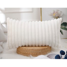 PANOD Faux Fur Decorative Lumbar Throw Pillow Covers 16 x 24,Plush Long Boho Lumbar Pillow Covers Pillow Case Cushion Case for Bed Sofa Farmhouse Livingroom,White