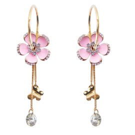 Navachi 18k Gold Plated Light Pink Enamel Flower Crystal Chain Clear Zircon Az2899e Hoop Earrings(dia. 2.5cm)