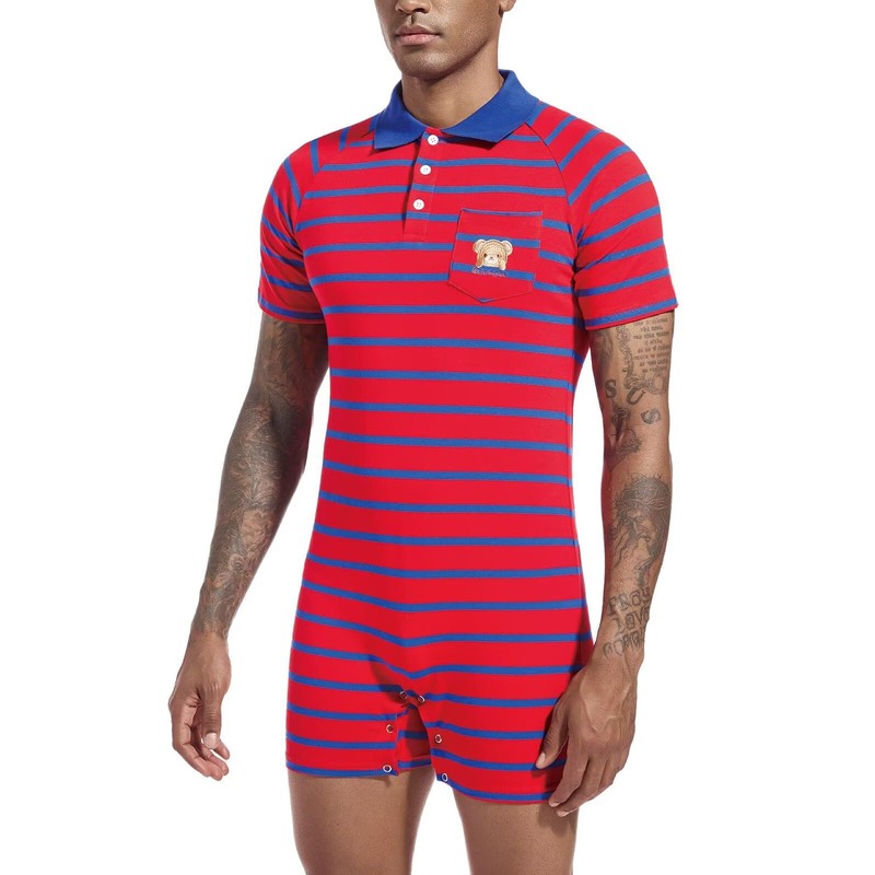 Landofgenie Onesie Pyjamas Men's Short Sleeve Cotton Romper One Piece