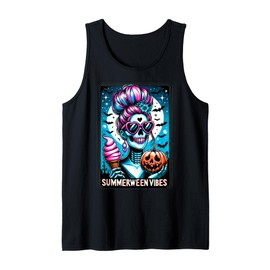 Summerween Vibes Skeleton Ice Cream Summer Vacation Funny Tank Top