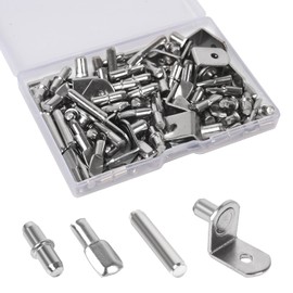 WISSXNA 100Pcs Shelf Pegs for Shelves, 4 Styles Shelf Pins Kitchen Cabinet Shelf Pegs, Nickel Plated Shelf Holders Pegs, Bookshelf Pegs for Shelves, Metal Shelf Support Pegs & Pins (5mm & 6mm)
