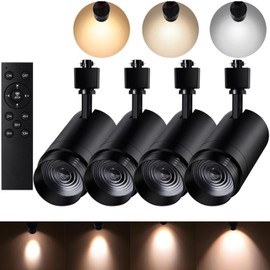 Motrackcao Zoomable 30W LED Track Lighting Heads,2700K-6500K Stepless Dimming H Type Dimmable Rail Ceiling Track Lights Fixtures,Flicker Free 15°to 60°CRI90 3000LM,Black 4 Pack