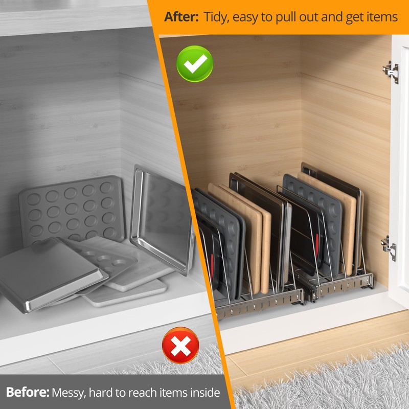 Pull Out Cabinet Organizer for Cutting Board, Cookie Sheet, Baking