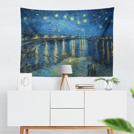 Chitteri Vincent Van Gogh - Tapiz colgante con la noche estrellada sobre el rodón, 152 x 114 cm, poliéster, arte de pared para decoración del hogar