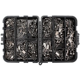 AOKIVIGOA 135pcs Barrel Fishing Swivel with Safety Snaps Connector Clips Tackle Box of Size 3/0 2/0 1/0 2 4 6 8 10 Style B