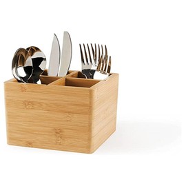 Excelsa Eco Living Bamboo Cutlery Basket/Utensil Holder, Natural Wood, Brown, 4 Compartments