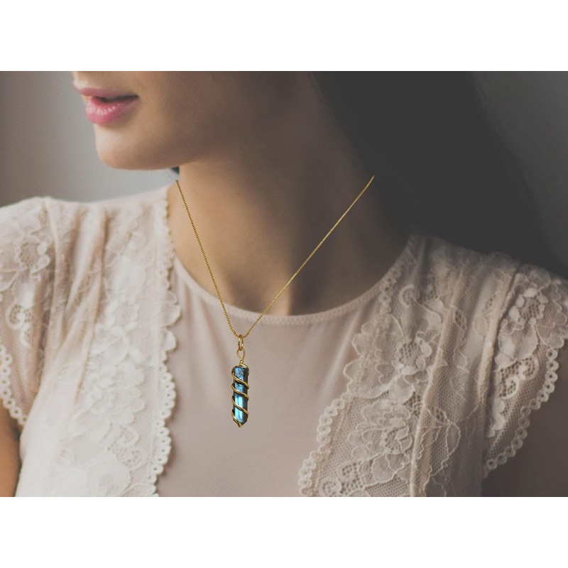 Crystal Necklace Spiral Pencil (Labradorite - Gold)