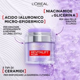 L'Oréal Paris Revitalift Filler Nourishing and Moisturising Cream Gel for Face Rejuvenation with Hyaluronic Acid for All Skin Types - 2 x 50 ml Jar