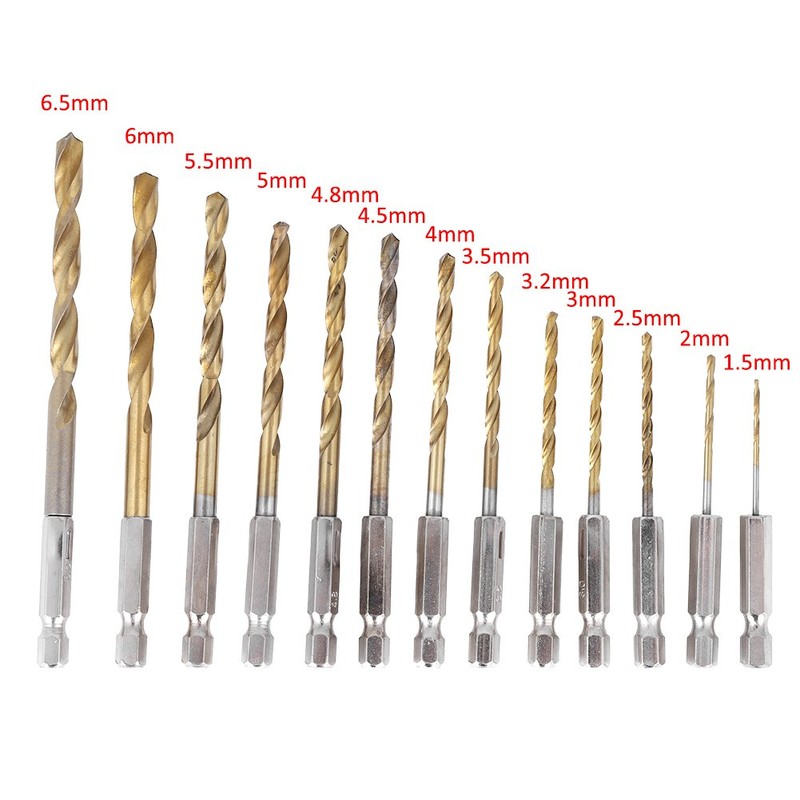 13pcs HSS Twist Drill Bit Assortment Set Titanium Coated Screwdriver