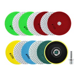 SANLEETEK Wet Diamond Polishing Discs - 12 Pieces 100 mm Diamond Polishing Pad Grit 50 x 4/100 x 3/200 x 2/400 x 2/800 with M14 Support Pad + Adapter for Granite Marble Artificial Stone Quartz for