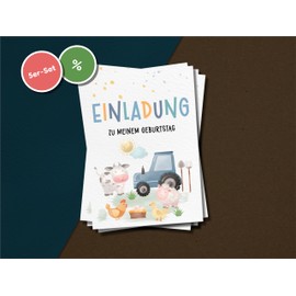 5er-Set Bauernhof Einladungskarten Kindergeburtstag | DIN A6 | Partyeinladungen | Bauernhof-Party | Geburtstagsparty | Einladungen für Kinder Jungs Mädchen (5er-Set)