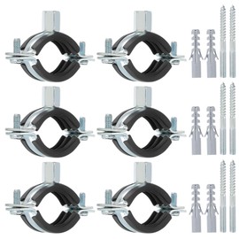 PATIKIL 1.2"-1.4"/31-36mm Split Ring Pipe Hanger, 6 Pcs Heavy Duty Adjustable Pipe Bracket Clamp Galvanized Iron Wall Ceiling Mount Pipe Strap Support with Screws & Expansion Tube, Black