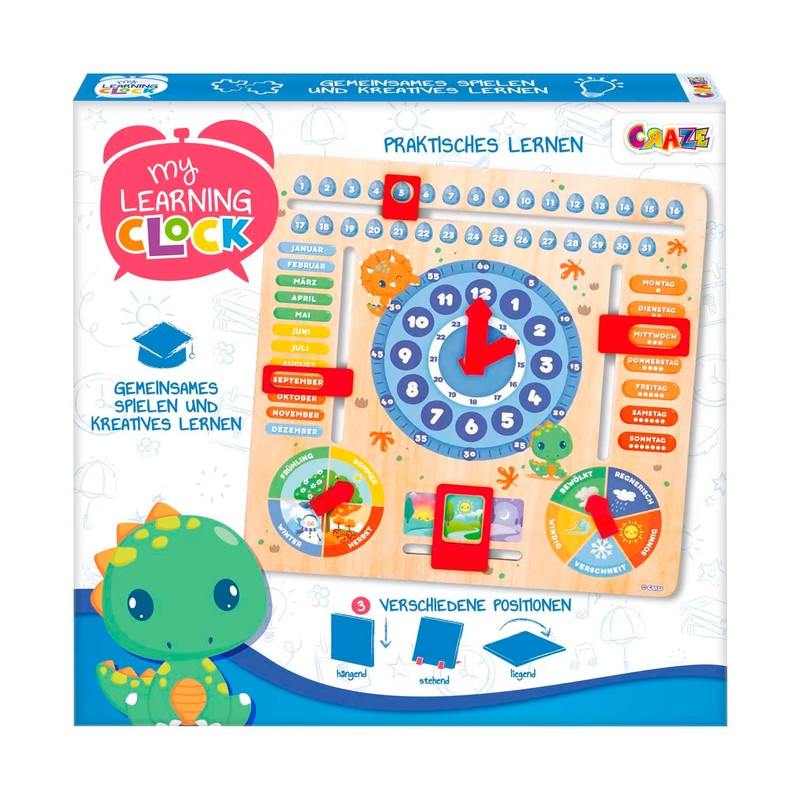 CRAZE My Learning Clock Dino - Wooden Learning Clock for
