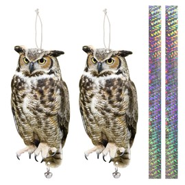 Plastic Owl to Scare Pigeon Away from Porch Patio Balcony, 2Pcs Pigeon Scare Devices with Reflective Tape, Flat Fake Owl to Keep Pigeon Away, Garden Owl to Scare Woodpecker Pigeon Squirrel for Outdoor