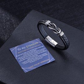 To My Grandson Bracelet,braided leather bracelet for Grandson Bracelet Gift for Grandson From Grandma Grandpa