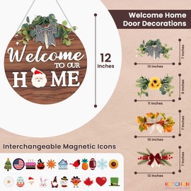 KatchOn, Interchangeable Welcome Sign for Front Door | 4 Seasonal Wreaths and 20 Changeable Icons | Housewarming Gifts | Seasonal Decor for Thanksgiving, Halloween, Fall,Summer, Christmas, Valentines