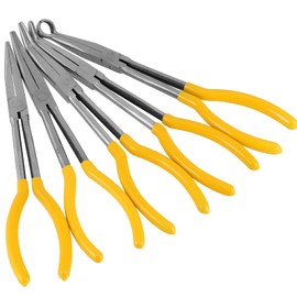 HAKZEON 5 PCS 11 Inch Long Reach Hose Grip Pliers, Long Needle Nose Pliers Set, Straight, 25/ /45/90 Degrees and Round Plier, Offset Spark Plug Boot Removal Plier