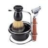 4Pcs Shaving Kit Manual Razor Stainess Steel Stand Holder Brush