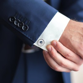 Mr.Van Cufflinks for Men, Round Shape Cufflinks Navy Blue Crystal Silver Base Cuff Link Business, Wedding, Party, Elegant Style
