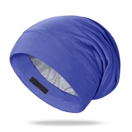 OLESILK Silk Bonnet for Sleeping, 100% Mulberry Hair Bonnet for Curly Hair, No Frizzy Damage Hair, Adjustable for Saty on All Night, Capri Blue