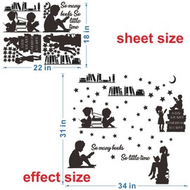 ANFRJJI Reading Books Wall Decal - Removable PVC Sticker with Quote "Today a Reader Tomorrow a Leader" - Bookshelf Library Classroom Decor - Sky Full of Stars Effect - effect 31"x 34" inch JWH202