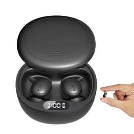 HJX M73 Sleep Earbuds for Side Sleepers, Invisible Earbuds, mini Earphones, Ultra-Light in-Ear Headphones, 50H Playtime with Charging Case, Clear Calls& Noise Block, Black