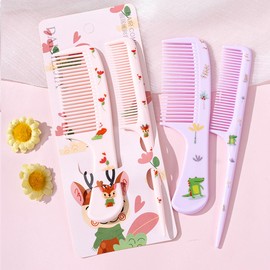 Small Cute Hair Comb,2 Piece Mini Hair Comb Set Toddler Combs Set for Girls Boys Kids Fine Tooth Rat Tail Comb Portable Plastic Hairdressing Combs Gift For Wet And Dry Hair (Purple Dinosaur)