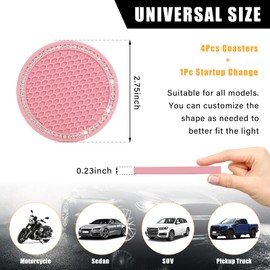 Ziciner 4 Pack Bling Car Cup Coaster, Crystal Soft Rubber Cup Holder Insert Coaster, Anti-Slip Rhinestone Drink Cup Mat, Universal Interior Accessories for Car SUV Truck (Light Pink&White)