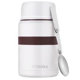 TITIROBA Thermal Food Container BPA-Free 304 Stainless Steel Food Container Thermobox 500 ml with Spoon and Bag White