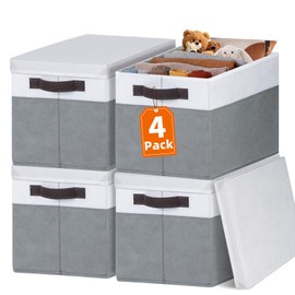 Large Closet Storage Baskets Bins with Lids 4 Pack, Storage Baskets for Organizing Shelves Nursery Bedroom, Home Dorm Closet Organizers Cubes for Clothes Toys Blanket Book - Stackable -14x10x9.5