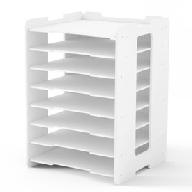 CKAGF 12x12 Paper Organizer Storage, 8 Tier Scrapbook Paper Storage Organizer, Stackable Organizers and Storage for Desk White