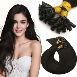 VINBAO U Tip Real Human Hair Extensions Hot Fusion, Natural Black Hair Extensions Straight, Keratin,16inch 40g 50Strands Utip Hair Extensions Natural Human Hair for Women (#UTip1B, 16'')